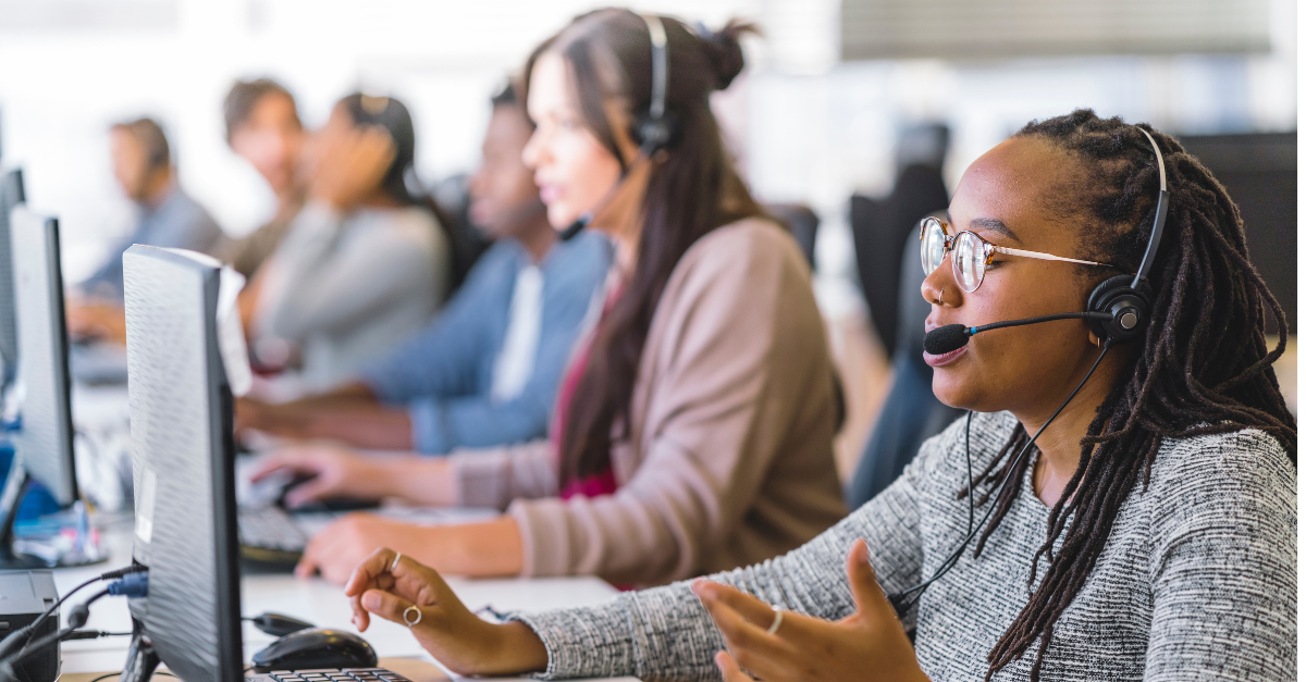 women working at call centre collecting housing income